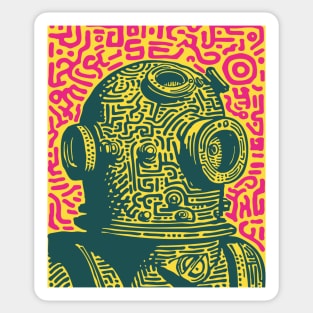 Vintage Deep Sea Diver Linocut Sticker